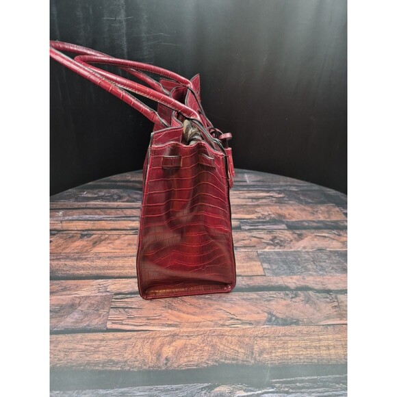 Bueno Burgundy Croc Embossed Faux Leather Large Weekender Tote Purse Attache VTG - Picture 4 of 16
